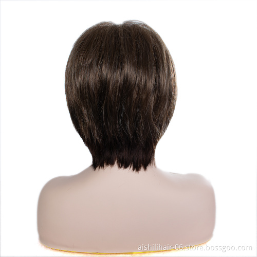 Wholesale good quality cheap air bangs full head wig short straight brown bob natarul style synthetic hair wigs for women
